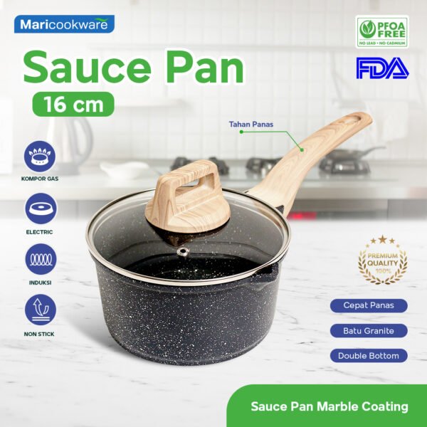 Maricookware Paket Peralatan Dapur Granite Set 4 Pcs - Wajan Cekung, Frying Pan, Panci + Tutup - Image 3