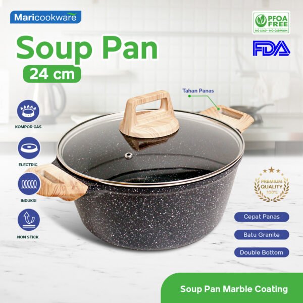 Maricookware Paket Peralatan Dapur Granite Set 4 Pcs - Wajan Cekung, Frying Pan, Panci + Tutup - Image 9