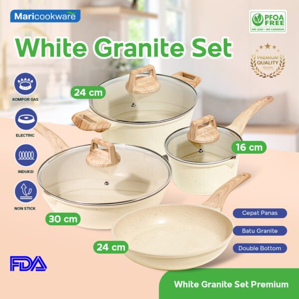 Maricookware Paket Peralatan Dapur Granite Set 4 Pcs - Wajan Cekung, Frying Pan, Panci + Tutup - Image 2