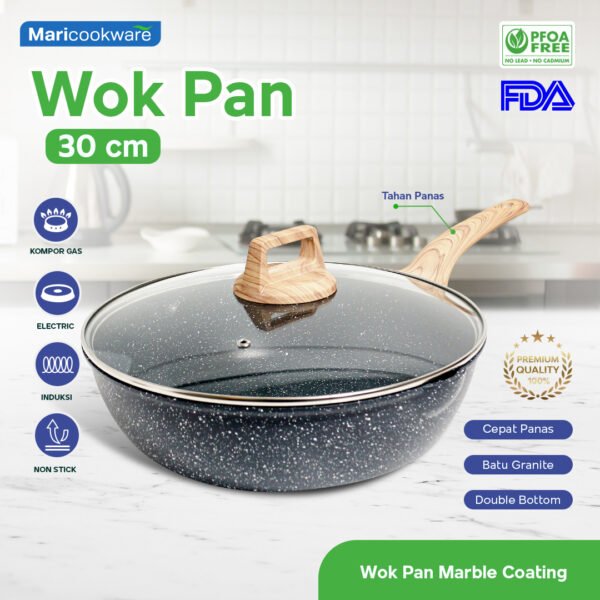 Maricookware Paket Peralatan Dapur Granite Set 4 Pcs - Wajan Cekung, Frying Pan, Panci + Tutup - Image 5