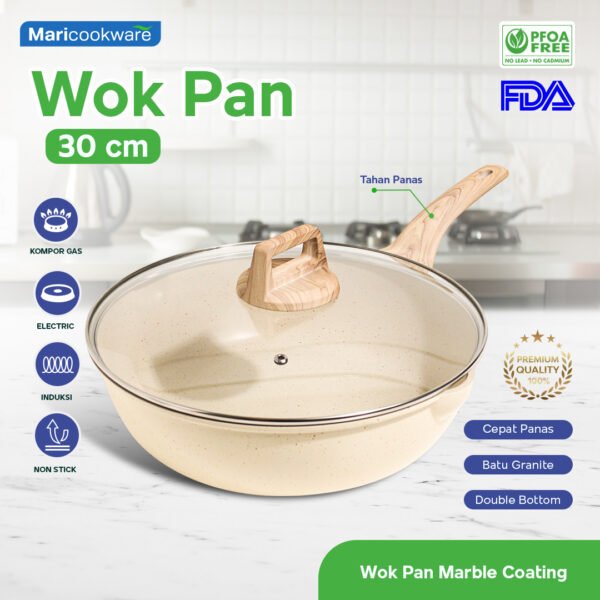 Maricookware Paket Peralatan Dapur Granite Set 4 Pcs - Wajan Cekung, Frying Pan, Panci + Tutup - Image 6